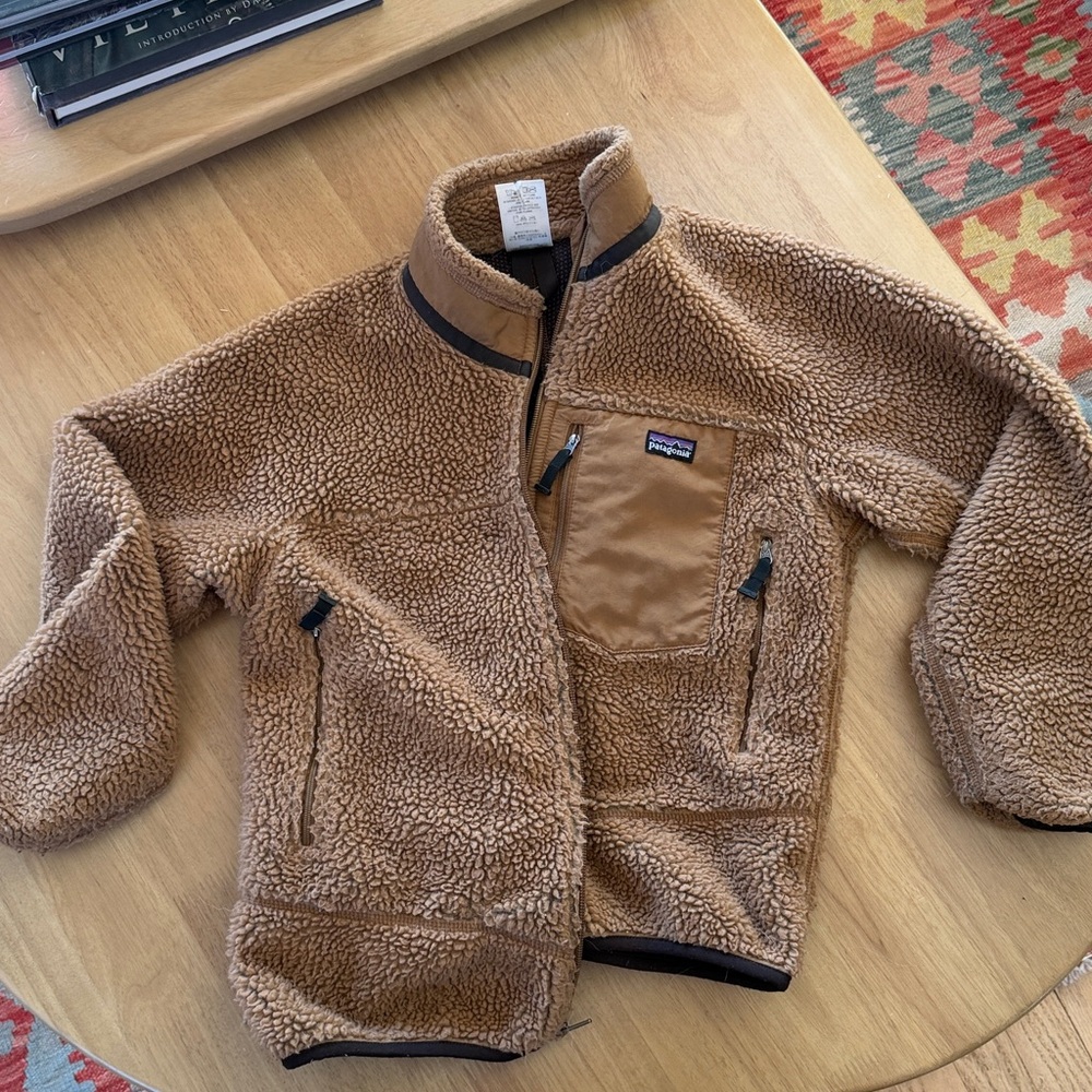Patagonia Tan and Gray Fleece Jacket